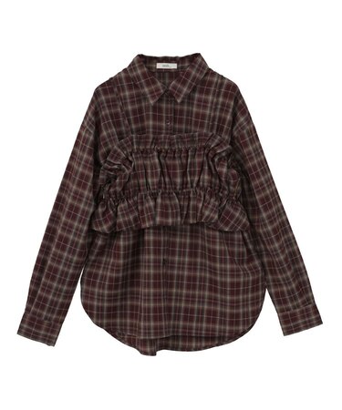 SET2点チェック柄シャーリングビスチェ＋シャツ
