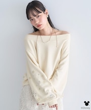 Disney/キラキラモチーフ刺繍オフショルスウェット