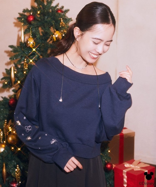 Disney/キラキラモチーフ刺繍オフショルスウェット