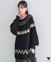 Disney/ミッキー刺繍ノルディックニットチュニック