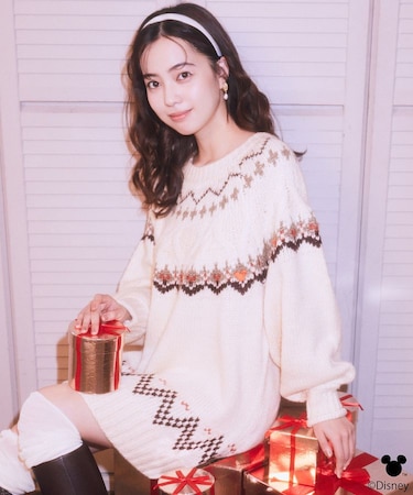 Disney/ミッキー刺繍ノルディックニットチュニック