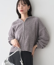 ベロアフーディージップニットカーディガン