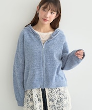 ベロアフーディージップニットカーディガン