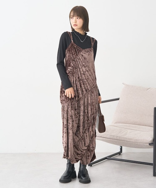 クラッシュベロアシャーリングワンピース