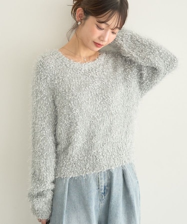 ポンポンヤーンラメニットプルオーバー