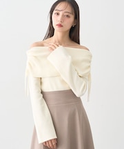 リボンギャザーオフショルニットプルオーバー