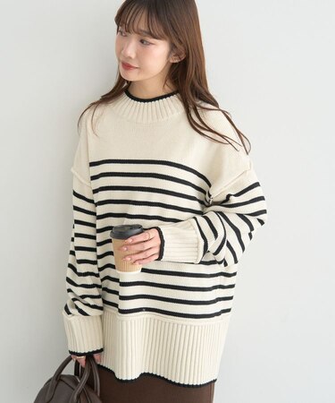 アンチピリングモックネックバックスリットニット