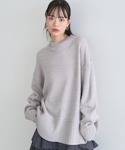 アンチピリングモックネックバックスリットニット