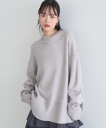 アンチピリングモックネックバックスリットニット