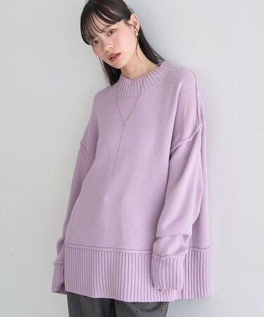 アンチピリングモックネックバックスリットニット