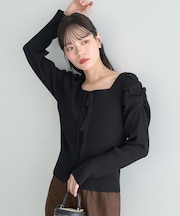 レイヤード風ギャザーショルダーリブニット