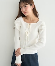 レイヤード風ギャザーショルダーリブニット