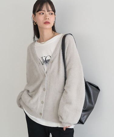 ラメミニシャギーVネックニットカーディガン