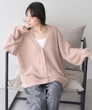 ラメミニシャギーVネックニットカーディガン