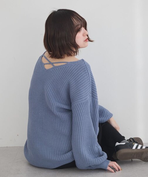 アンチピリングクロスネックルーズニット