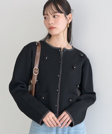 フラワーモチーフニットカーディガン