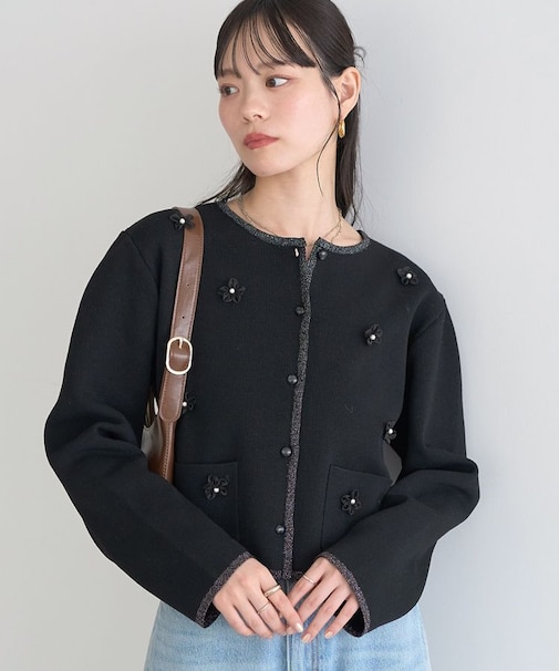 フラワーモチーフニットカーディガン