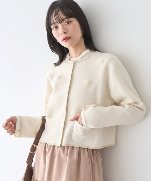 フラワーモチーフニットカーディガン