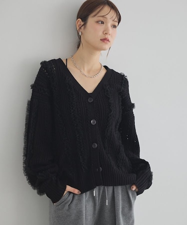 チュールフリルニットカーディガン