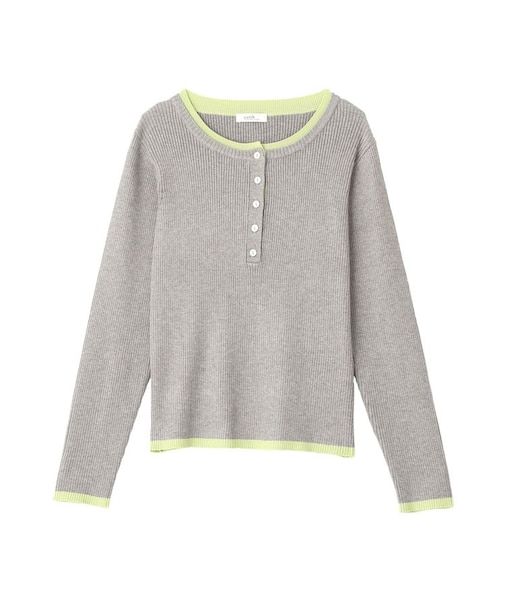 バイカラーヘンリーネックニットプルオーバー