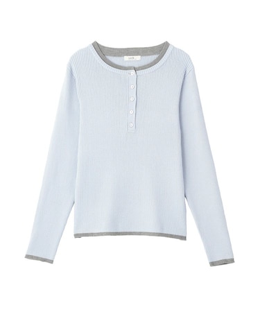 バイカラーヘンリーネックニットプルオーバー