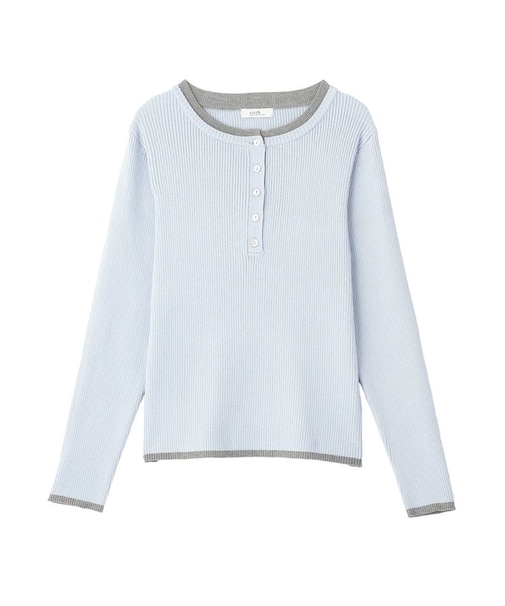 バイカラーヘンリーネックニットプルオーバー