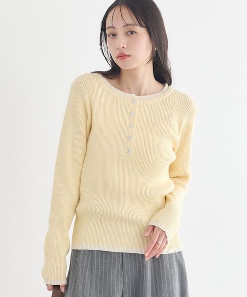 バイカラーヘンリーネックニットプルオーバー