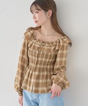 チェックシャーリングブラウス