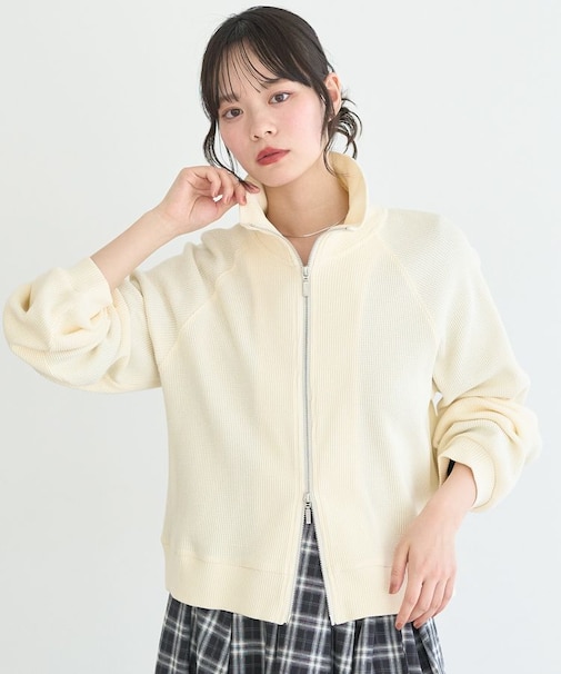 ダブルジップワッフルカーディガン