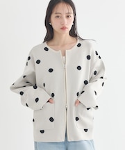 ダブルジップドットカーディガン