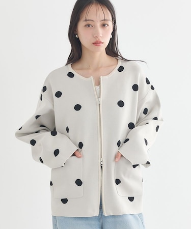 ダブルジップドットカーディガン