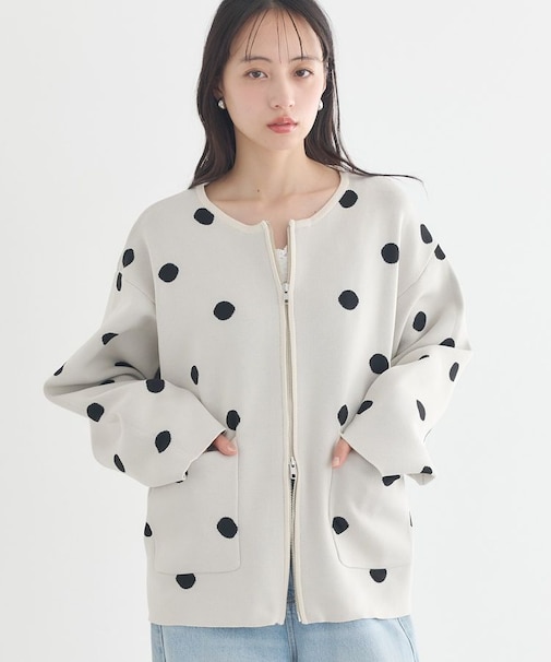 ダブルジップドットカーディガン