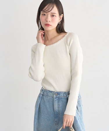 レーストリムリブニットプルオーバー