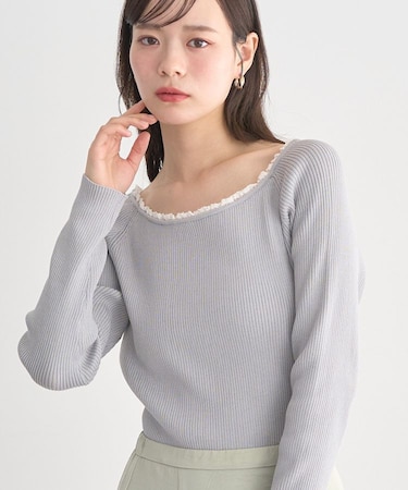レーストリムリブニットプルオーバー