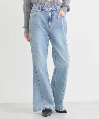 切り替えフレアデニムパンツ