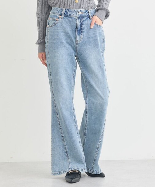 切り替えフレアデニムパンツ