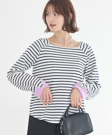 バイカラースクエアネックボーダープルオーバー