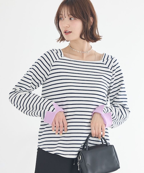 バイカラースクエアネックボーダープルオーバー