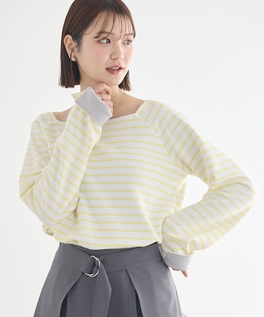 バイカラースクエアネックボーダープルオーバー