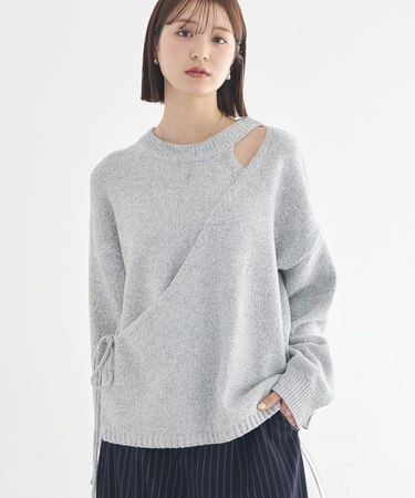 サイドリボンカシュクールニット