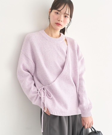 サイドリボンカシュクールニット
