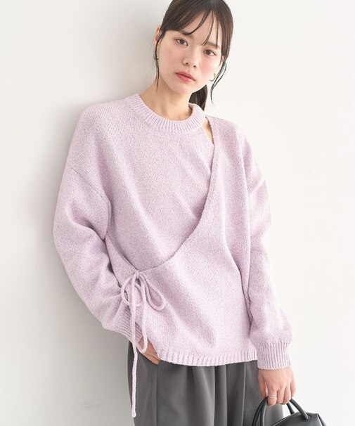 サイドリボンカシュクールニット