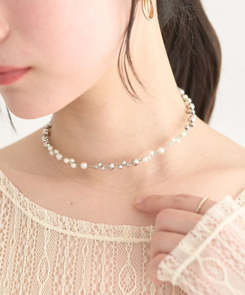 パールMIXスライドネックレス