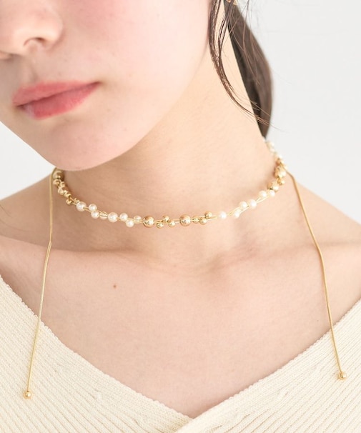 パールMIXスライドネックレス