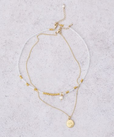 2SETビーズ&プレートネックレス