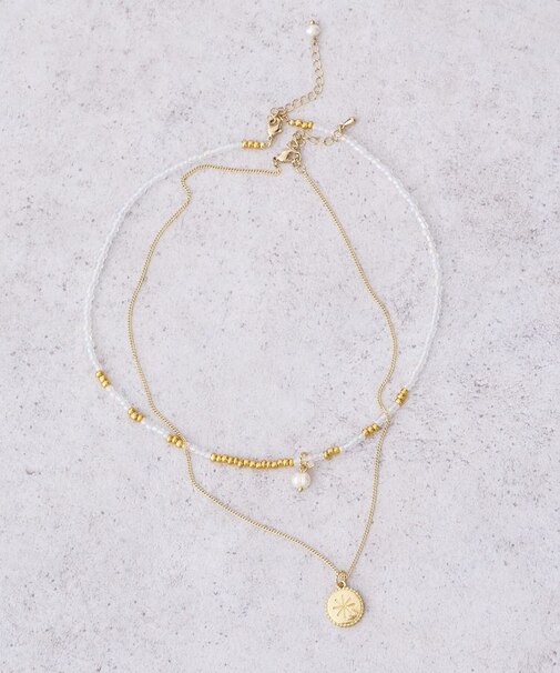 2SETビーズ&プレートネックレス