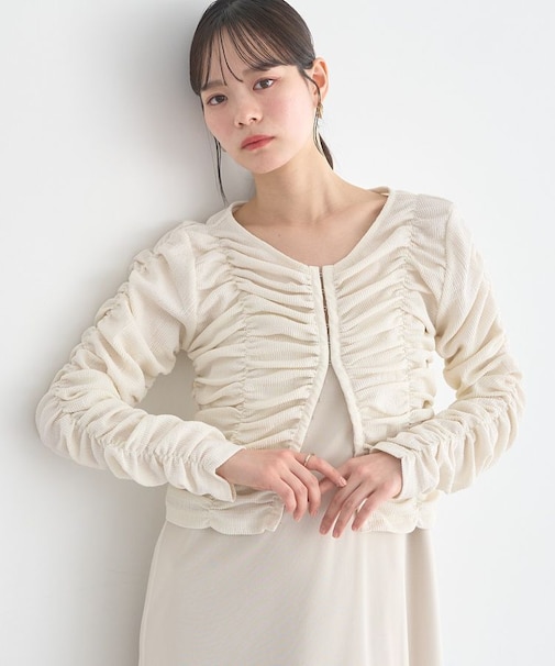 フロントホックシャーリングトップス