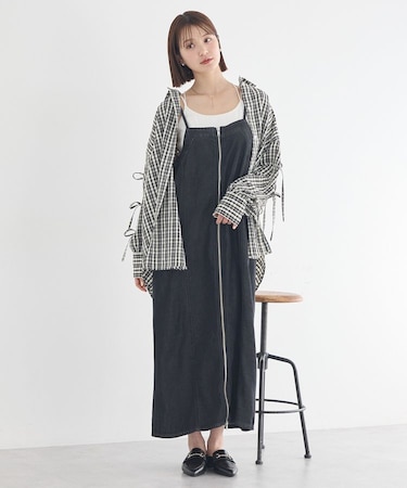 ダブルジップデニムキャミワンピース