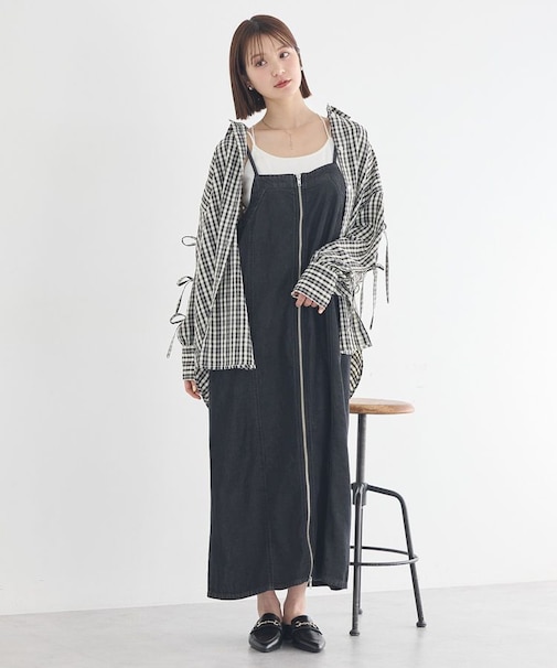 ダブルジップデニムキャミワンピース