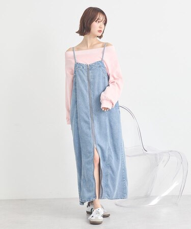 ダブルジップデニムキャミワンピース